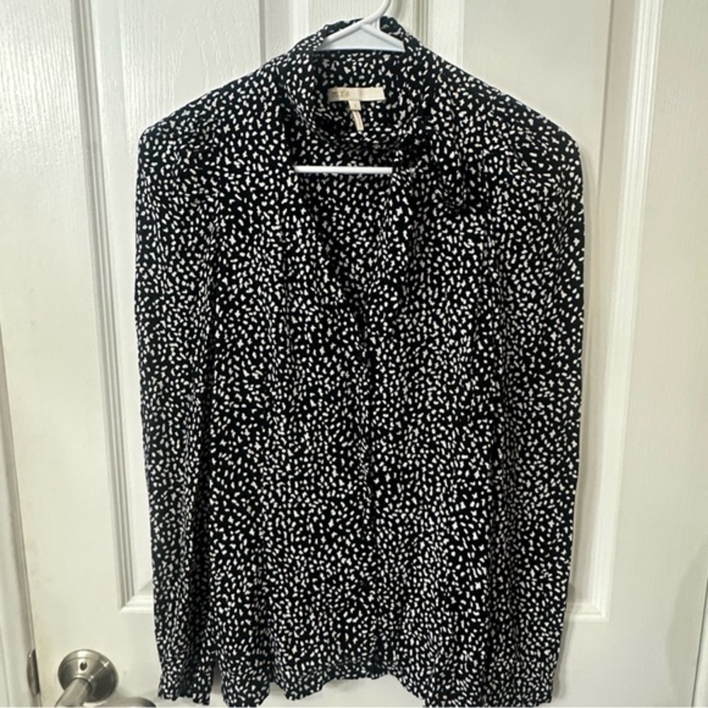 Maje Black & White Bow Tie Blouse